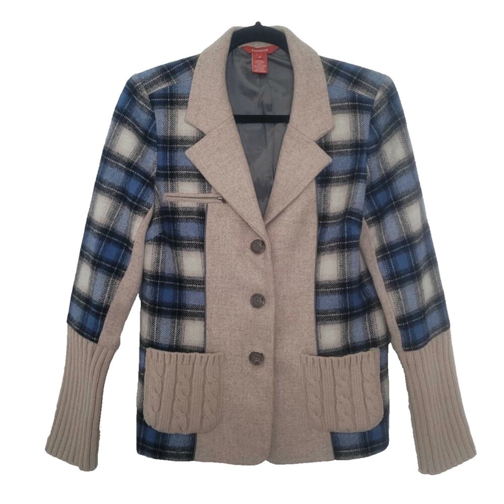 Sundance Wool Blend Plaid Cardigan Blazer Size 6 Academia Ivy League Preppy